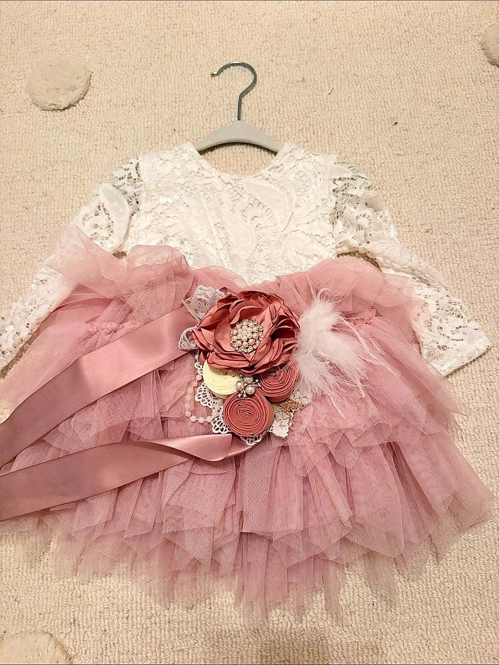 Girls' Pink & White Lace Tulle Dress Like New